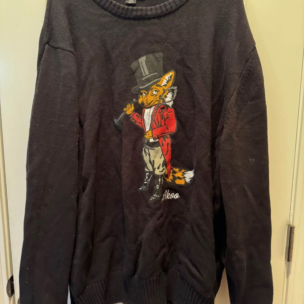 Akoo BlackFancy Fox Screen Print Sweater Plus Size 4XL